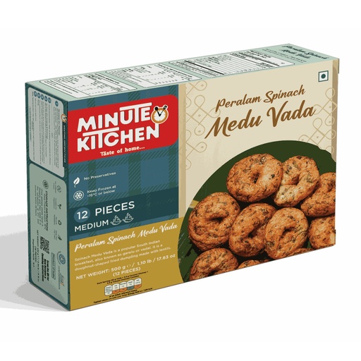 [FMIK:SNK:60206V2] - Peralam Spinach Medu Vada + Chutney - [500g (12pcsx35g/pc)]